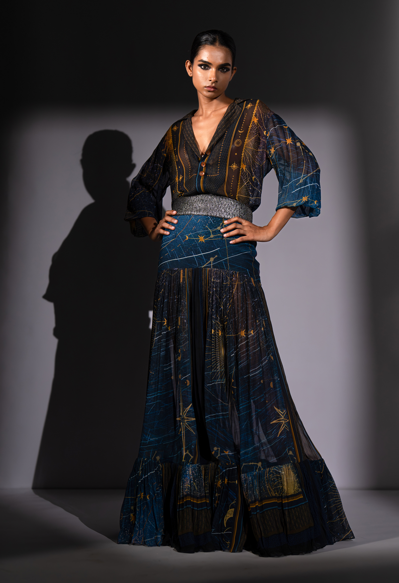 BLUE GALAXY PLACEMENT PRINT BLOUSE