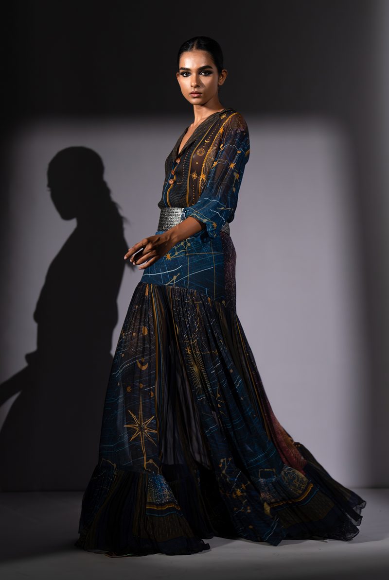 BLUE GALAXY PLACEMENT PRINT BLOUSE