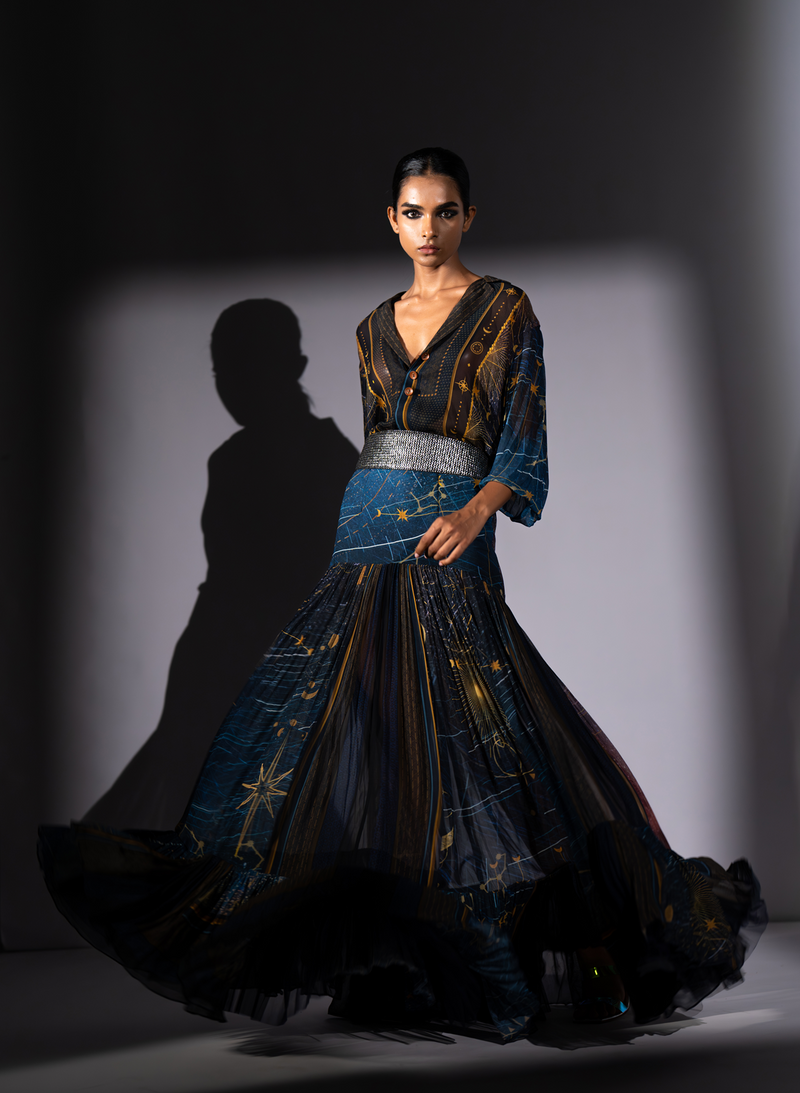 BLUE GALAXY PLACEMENT PRINT BLOUSE