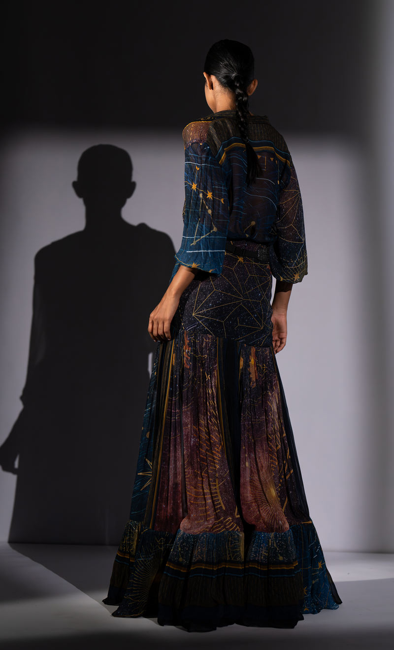 BLUE GALAXY PLACEMENT PRINT BLOUSE