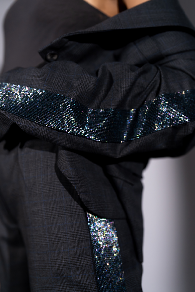 GREY PANTSUIT WITH STAR BAND EMBROIDERY & BODYSUIT