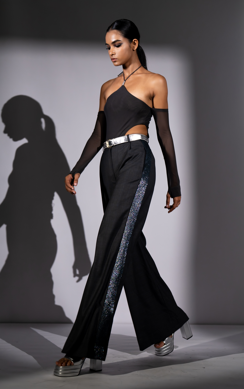 GREY PANTSUIT WITH STAR BAND EMBROIDERY & BODYSUIT