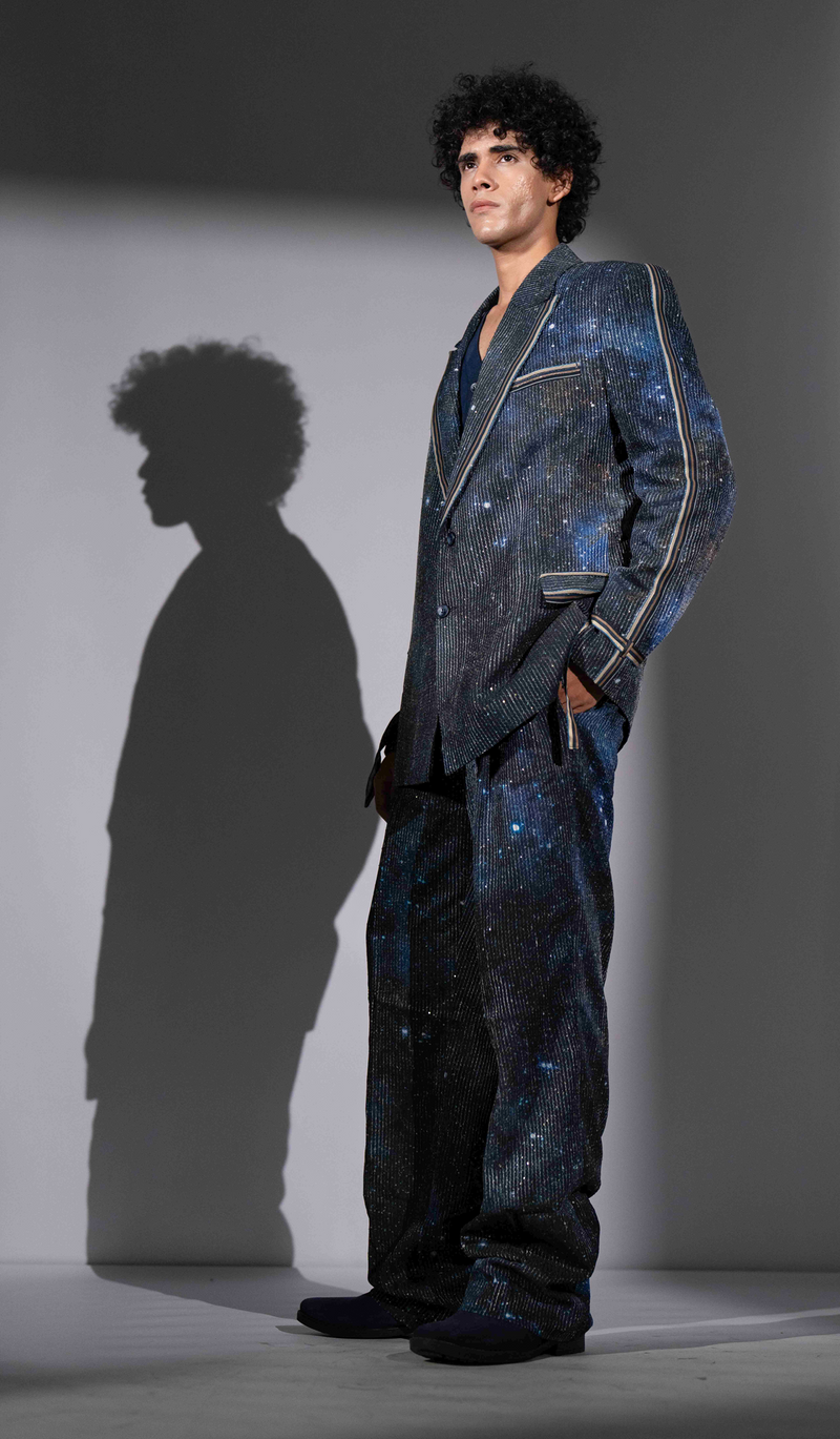 BLUE GALAXY PRINT SHEETED PANTSUIT