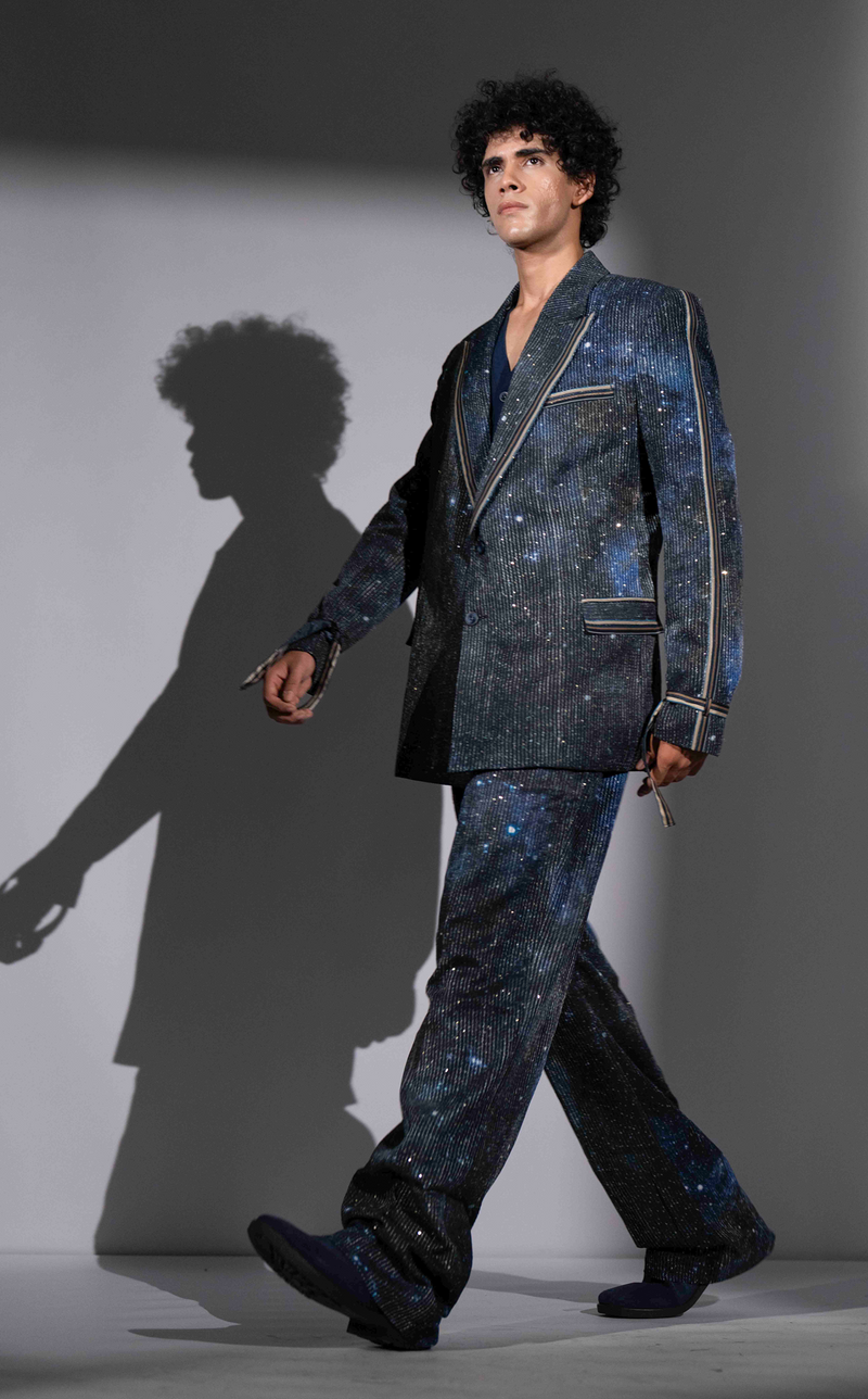 BLUE GALAXY PRINT SHEETED PANTSUIT