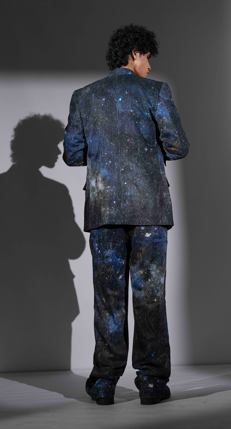 BLUE GALAXY PRINT SHEETED PANTSUIT