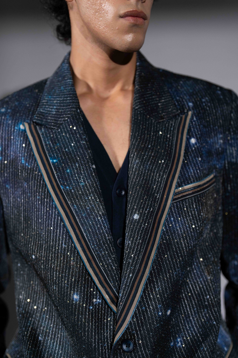 BLUE GALAXY PRINT SHEETED PANTSUIT