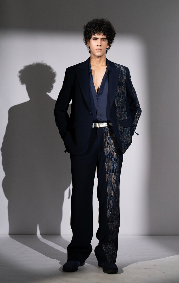 NAVY BLUE METEOR EMBROIDERED PANTSUIT