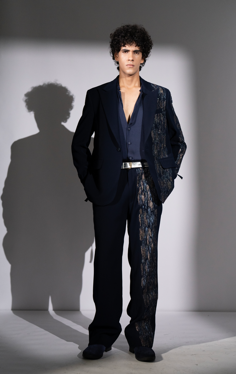 NAVY BLUE METEOR EMBROIDERED PANTSUIT