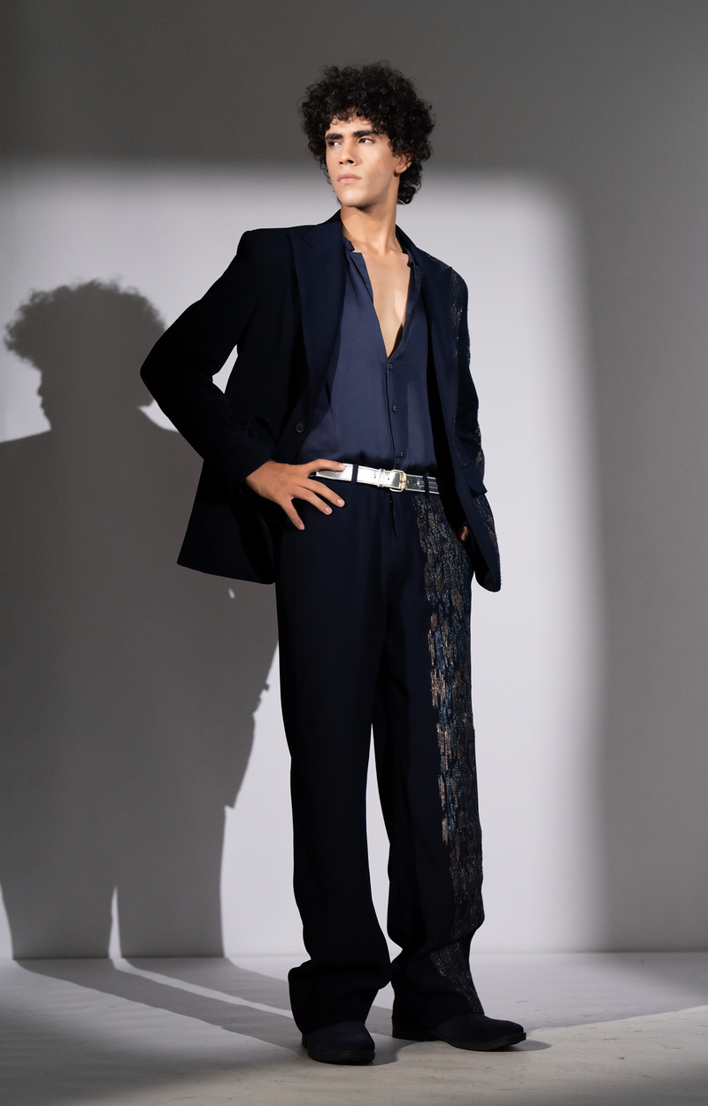 NAVY BLUE METEOR EMBROIDERED PANTSUIT