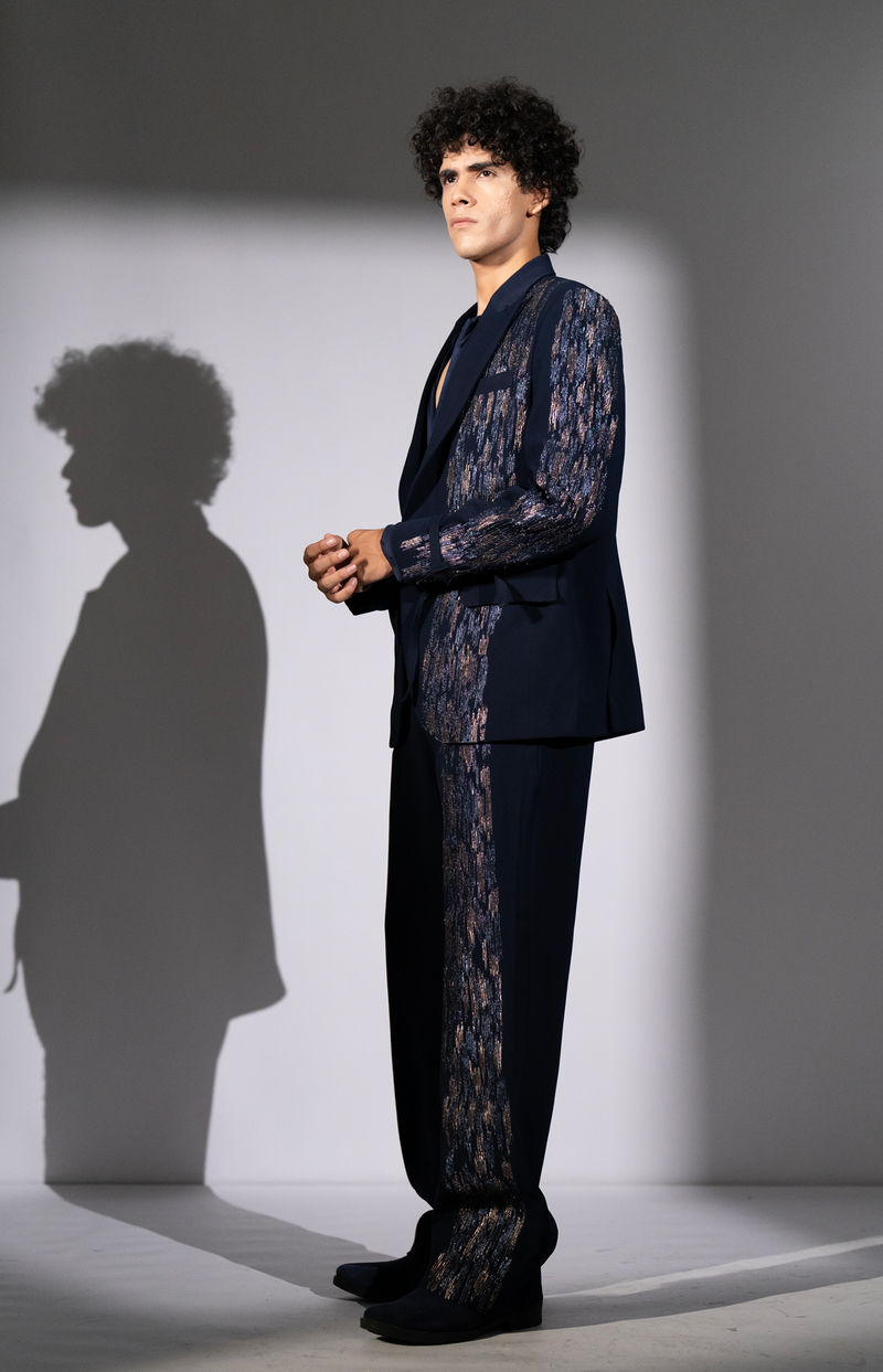 NAVY BLUE METEOR EMBROIDERED PANTSUIT