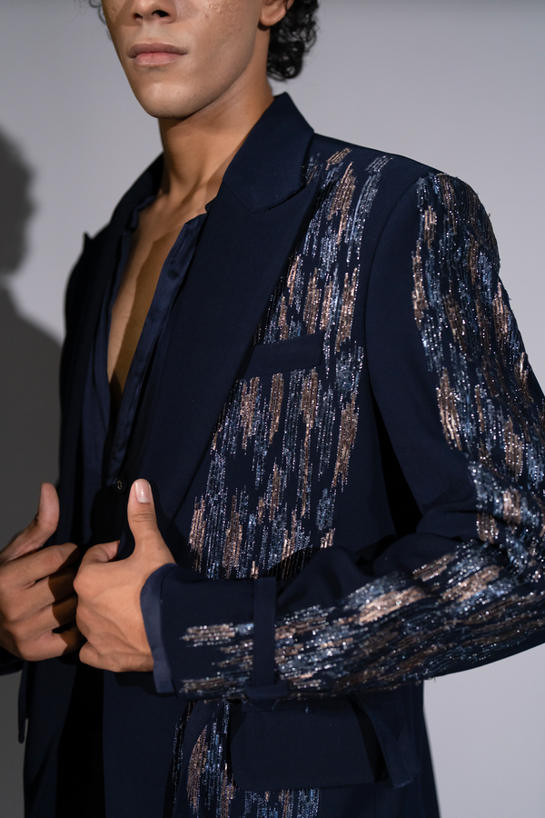 NAVY BLUE METEOR EMBROIDERED PANTSUIT