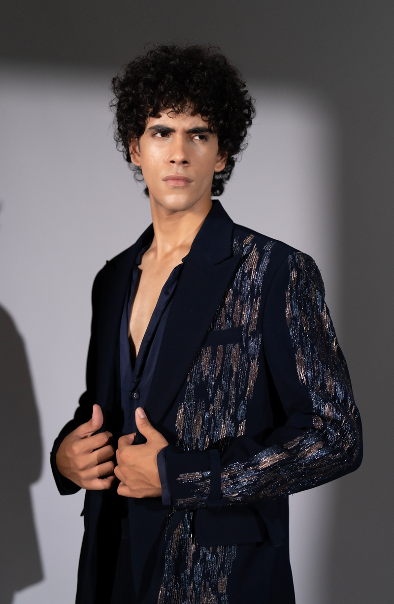 NAVY BLUE METEOR EMBROIDERED PANTSUIT