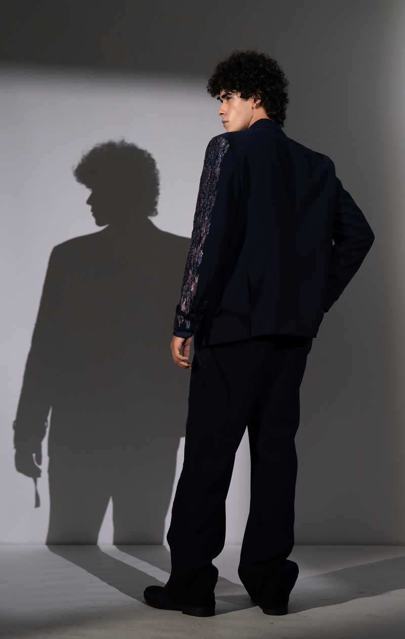 NAVY BLUE METEOR EMBROIDERED PANTSUIT