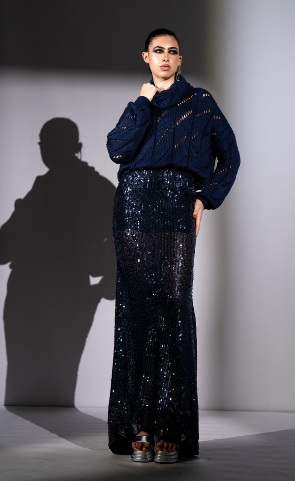 NAVY BLUE SHEETED SKIRT