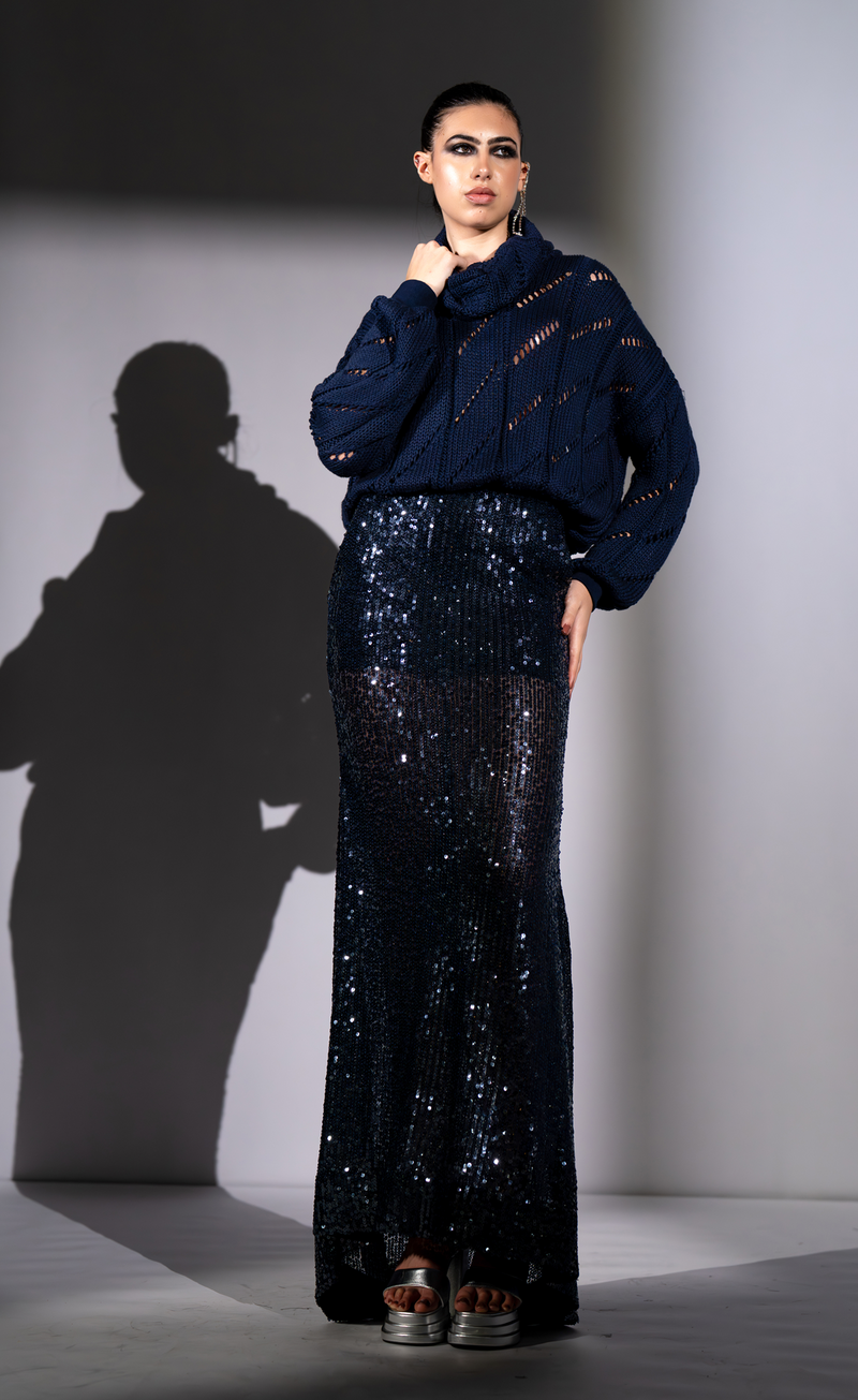 NAVY BLUE SHEETED SKIRT