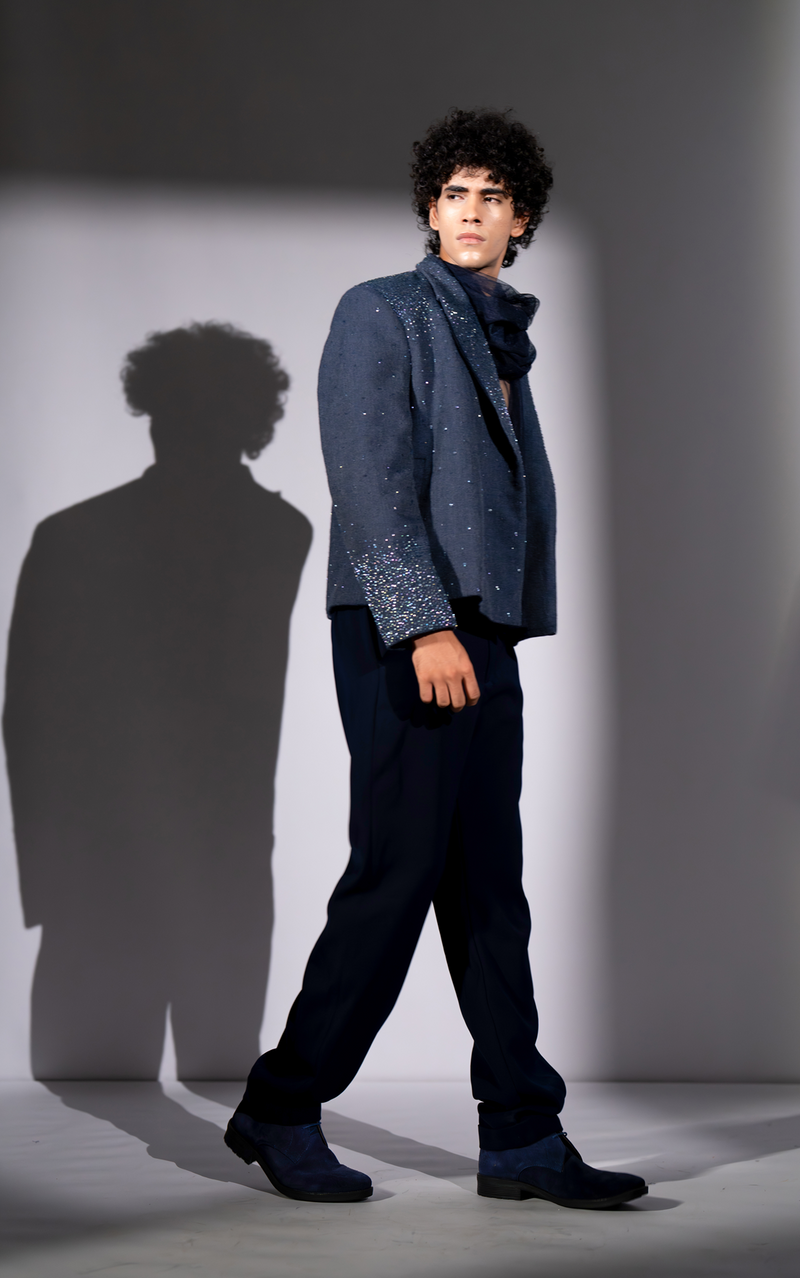 NAVY BLUE TULLE SHIRT AND COWL