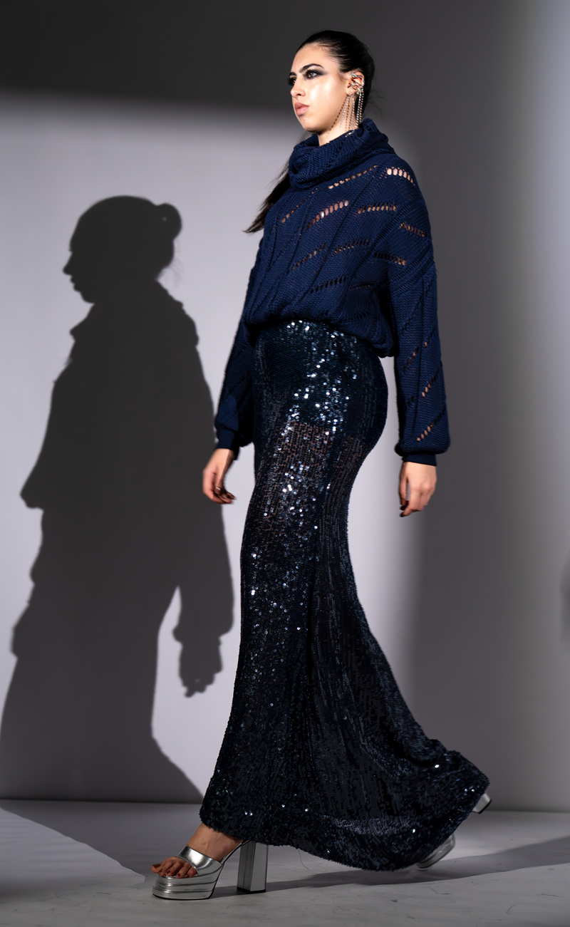 NAVY BLUE SHEETED SKIRT