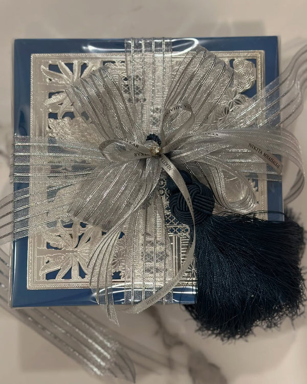 SIGNATURE BLUE AND SILVER METAL FILIGREE GIFT BOX