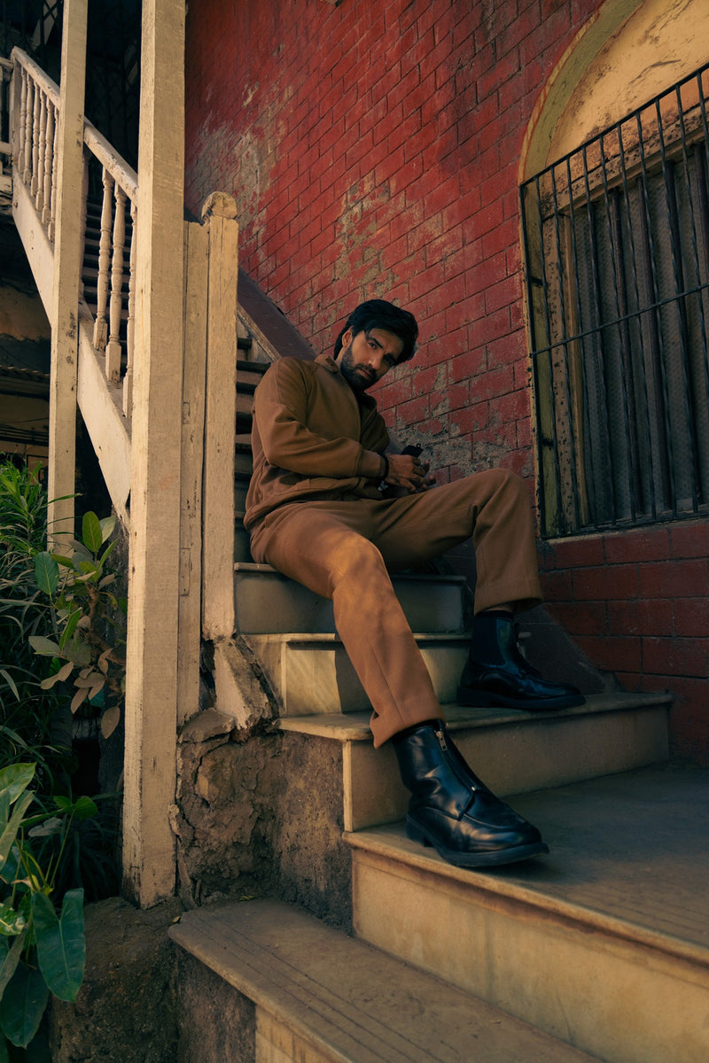 AVINASH TIWARY IN BROWN KNIT JACKET & TROUSERS