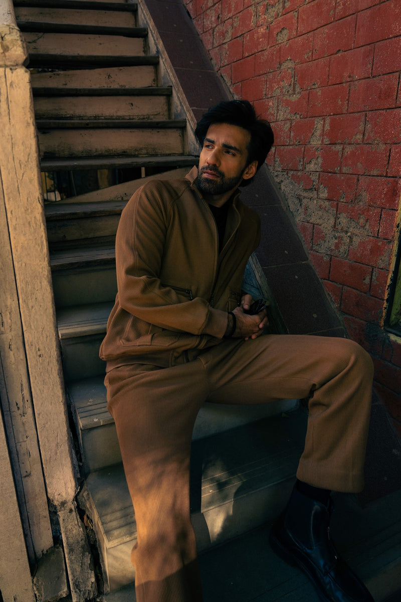 AVINASH TIWARY IN BROWN KNIT JACKET & TROUSERS