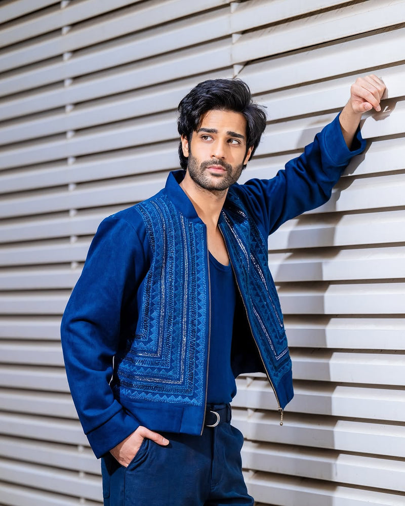 AAMAN DEVGAN IN NAVY BLUE BYZANTINE EMBROIDERED JACKET