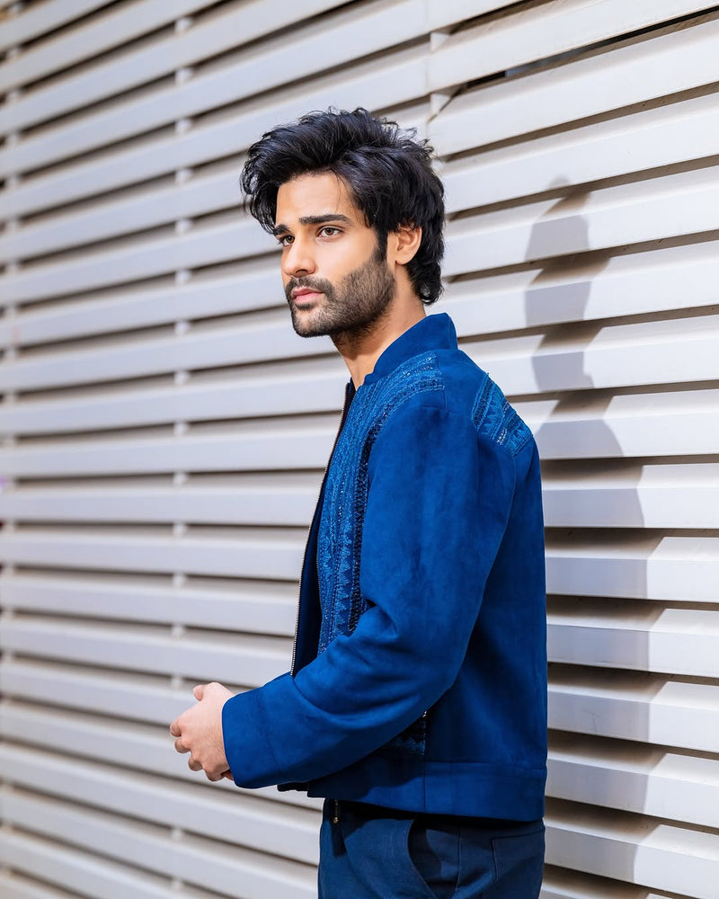AAMAN DEVGAN IN NAVY BLUE BYZANTINE EMBROIDERED JACKET