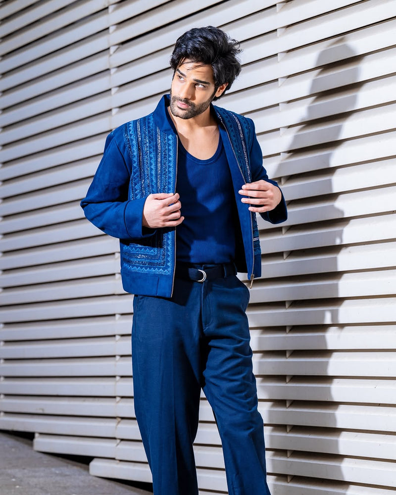 AAMAN DEVGAN IN NAVY BLUE BYZANTINE EMBROIDERED JACKET