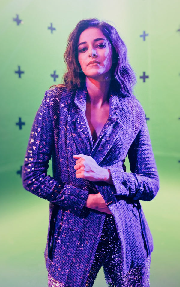 ANANYA PANDAY IN CANVAS BLUE STRIPED TRIPPY BLAZER