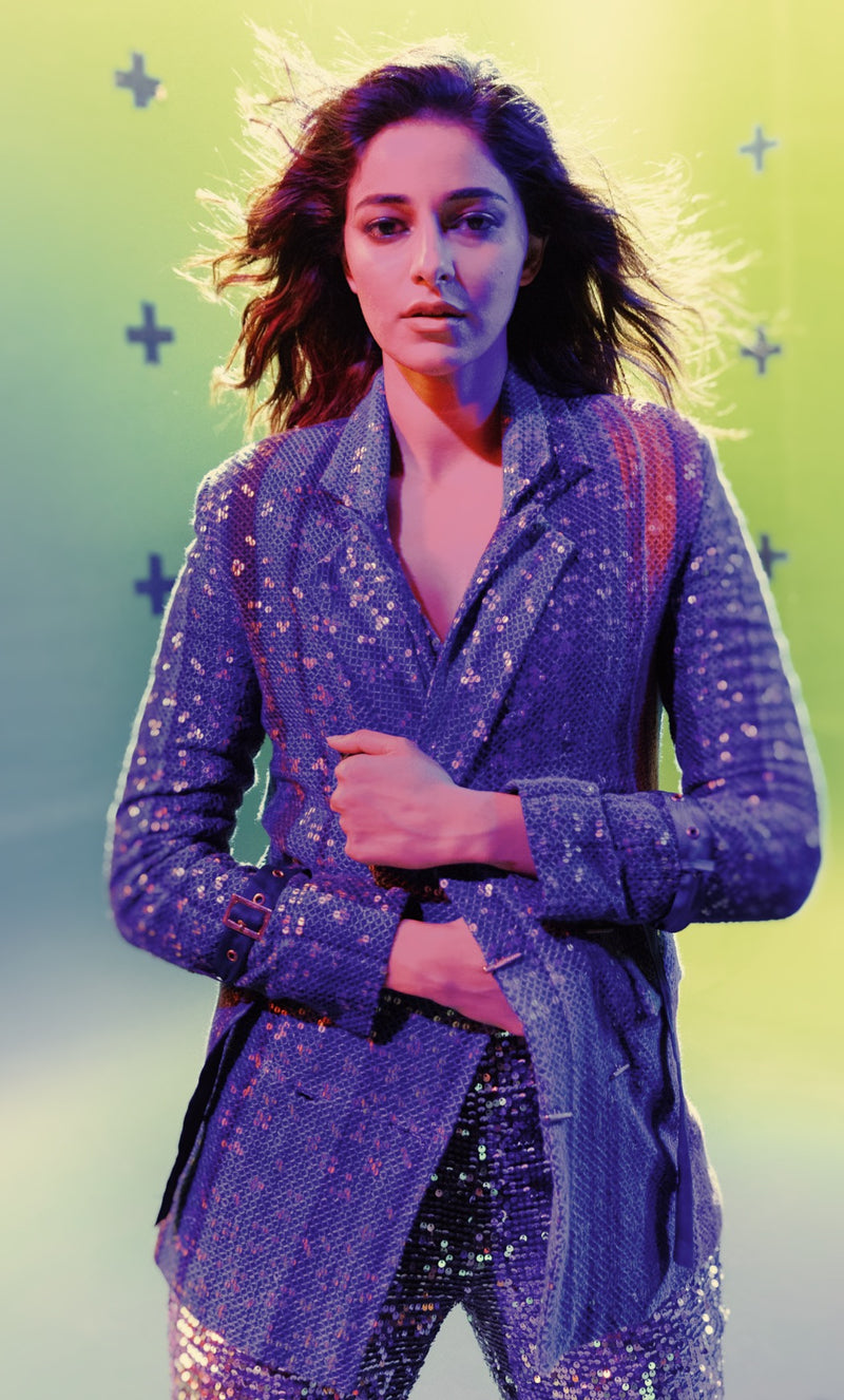 ANANYA PANDAY IN CANVAS BLUE STRIPED TRIPPY BLAZER
