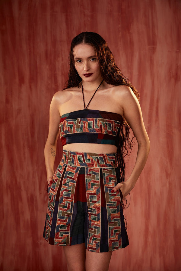 Tile Thread Embroidered Tube Top