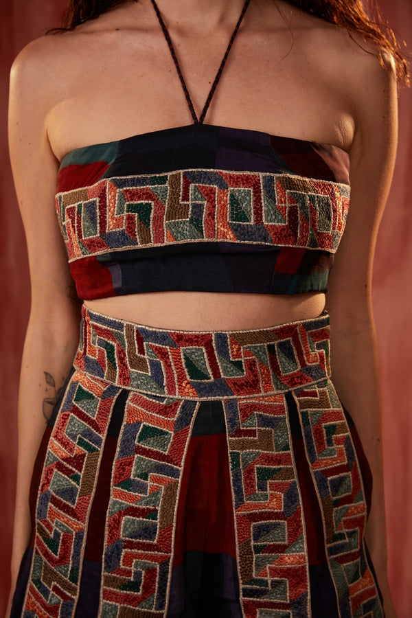 Tile Thread Embroidered Tube Top
