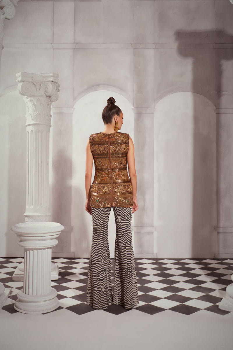 Baroque Embroidered Short Dress And Pants