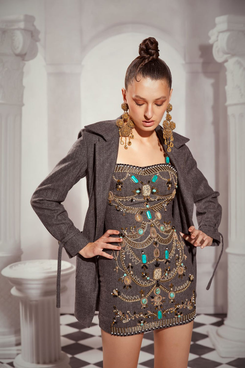 Baroque Jewelled Embroidered Short Dress