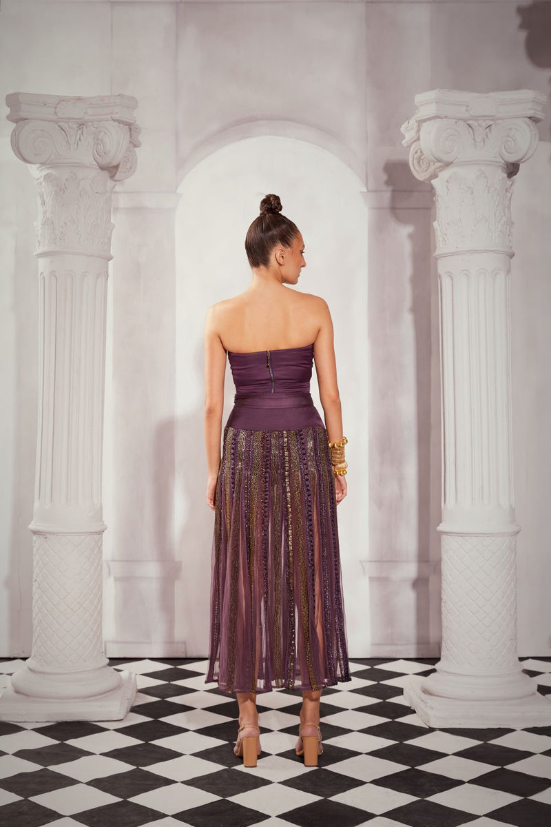 Aubergine Tulle Hand Embellished Skirt