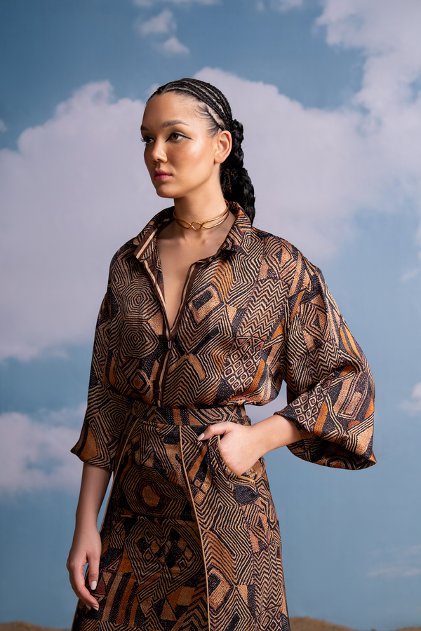 BROWN GEOMETRIC PRINT SHIRT