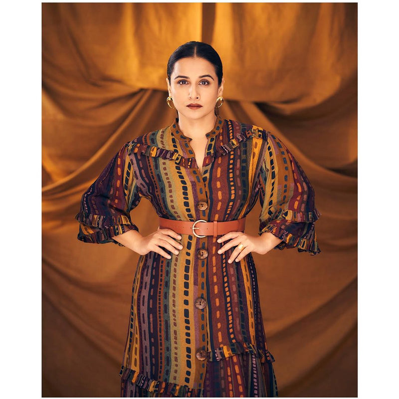 Vidya Balan In Multicolour Stripe Print Shirt Dress