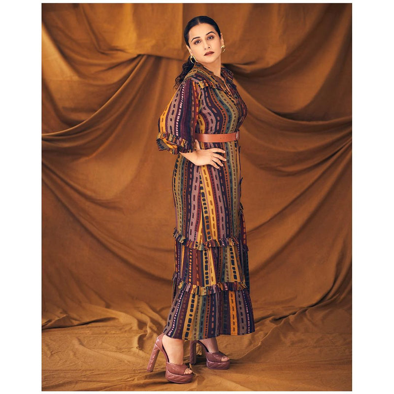 Vidya Balan In Multicolour Stripe Print Shirt Dress