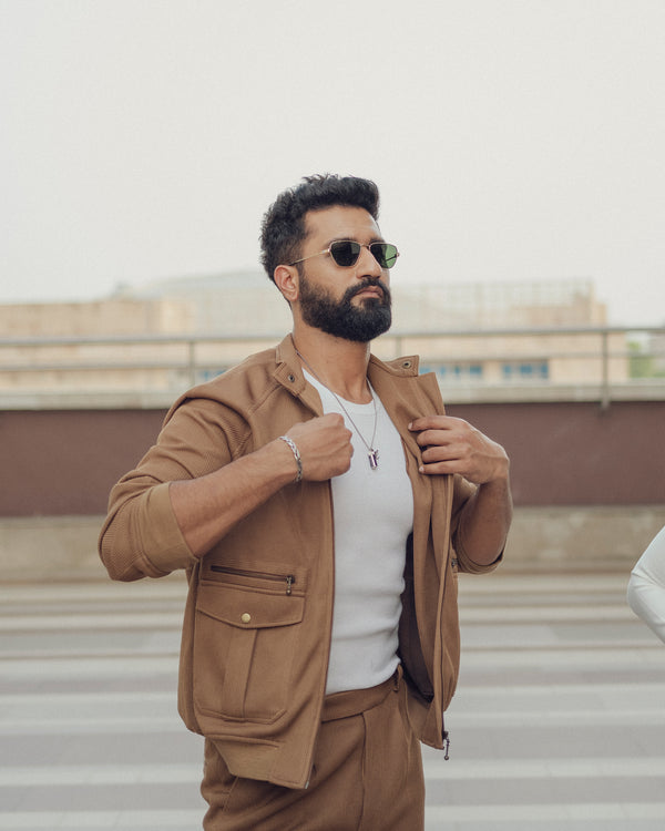 Vicky Kaushal in Brown Knit Jacket and Brown Knit Trouser