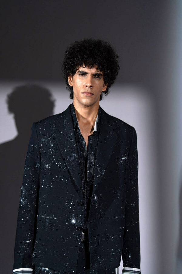 BLACK GALAXY PRINT BLAZER