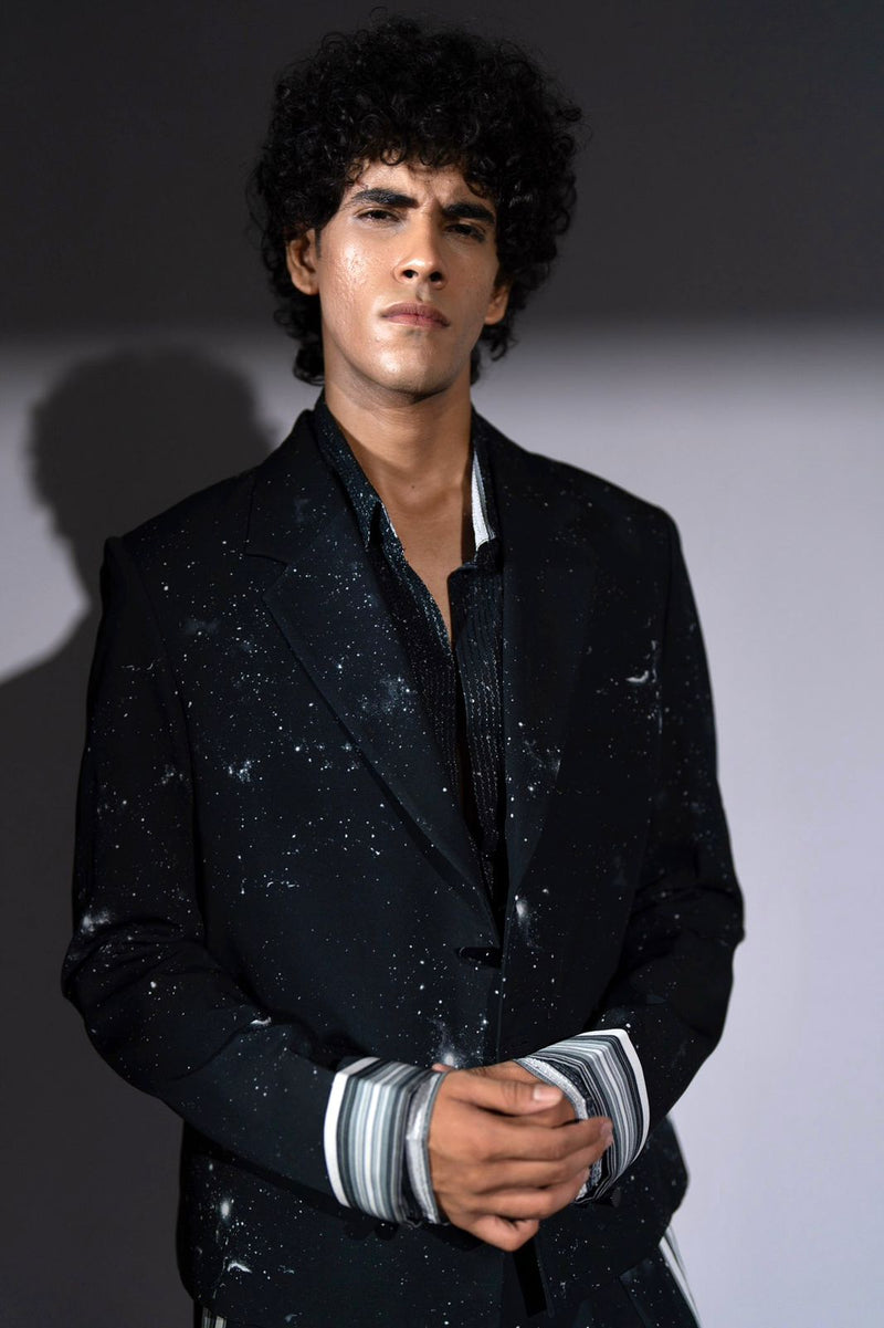 BLACK GALAXY PRINT BLAZER