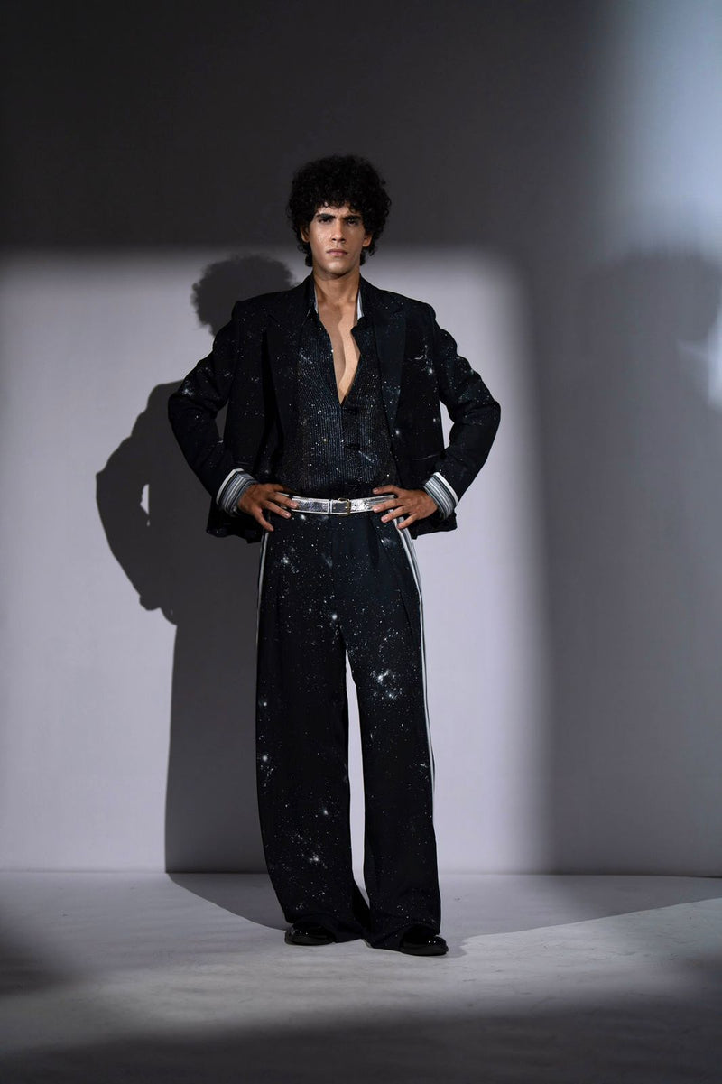 BLACK GALAXY PRINT BLAZER