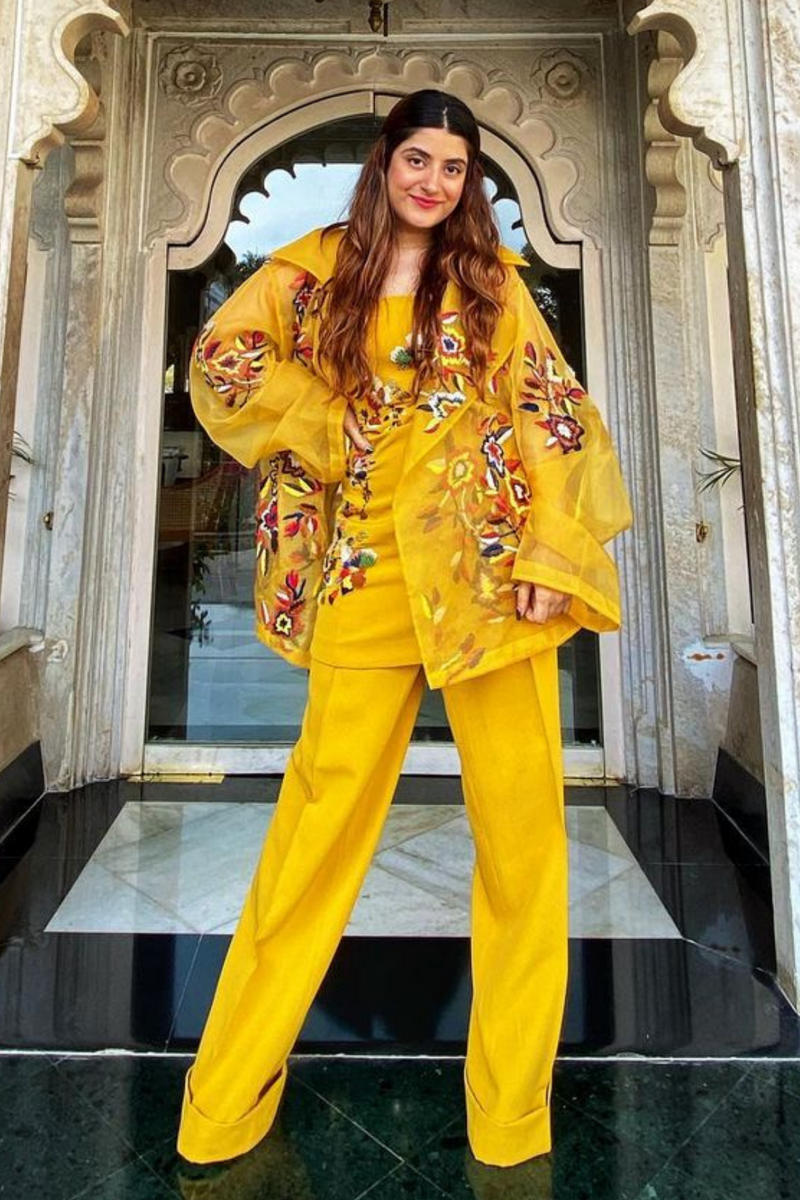 Trishala Sikka In Yellow Jacket & Dress With Multicolour Hand Embroidery With Pants