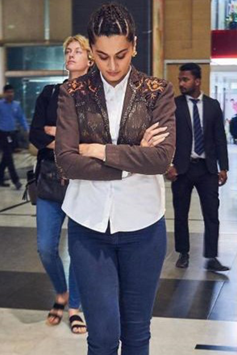 Taapsee Pannu In Chocolate Brown Hand Embellished Short Jacket