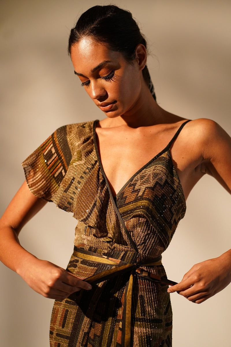 Green Aztec Print Drape Dress Nikita Mhaisalkar Green Aztec Print Drape Dress Nikita Mhaisalkar