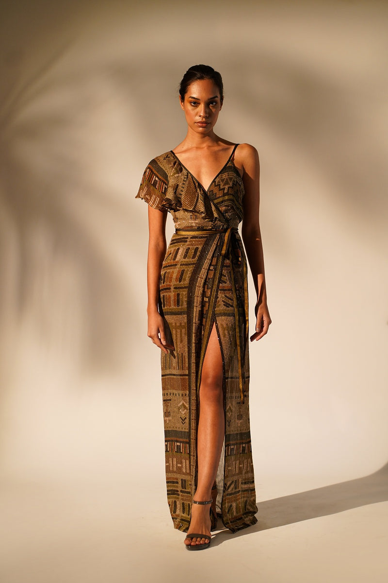 Green Aztec Print Drape Dress Nikita Mhaisalkar Green Aztec Print Drape Dress Nikita Mhaisalkar