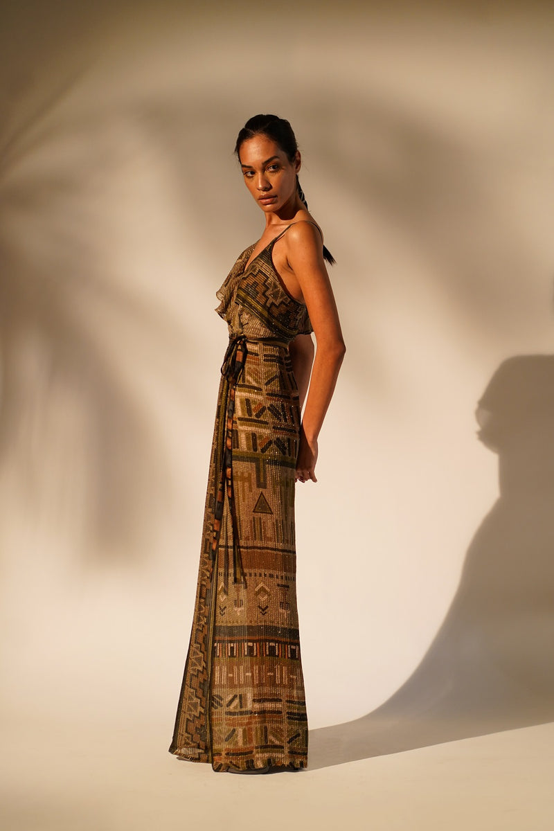 Green Aztec Print Drape Dress