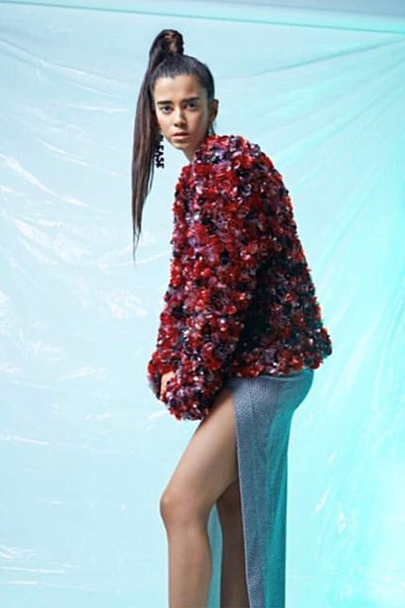 Saba Azad In Knit Print Slit Skirt
