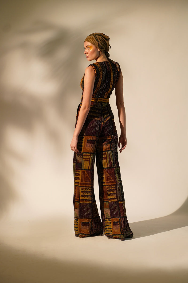 Multicolour Abstract Print Jumpsuit With Belt