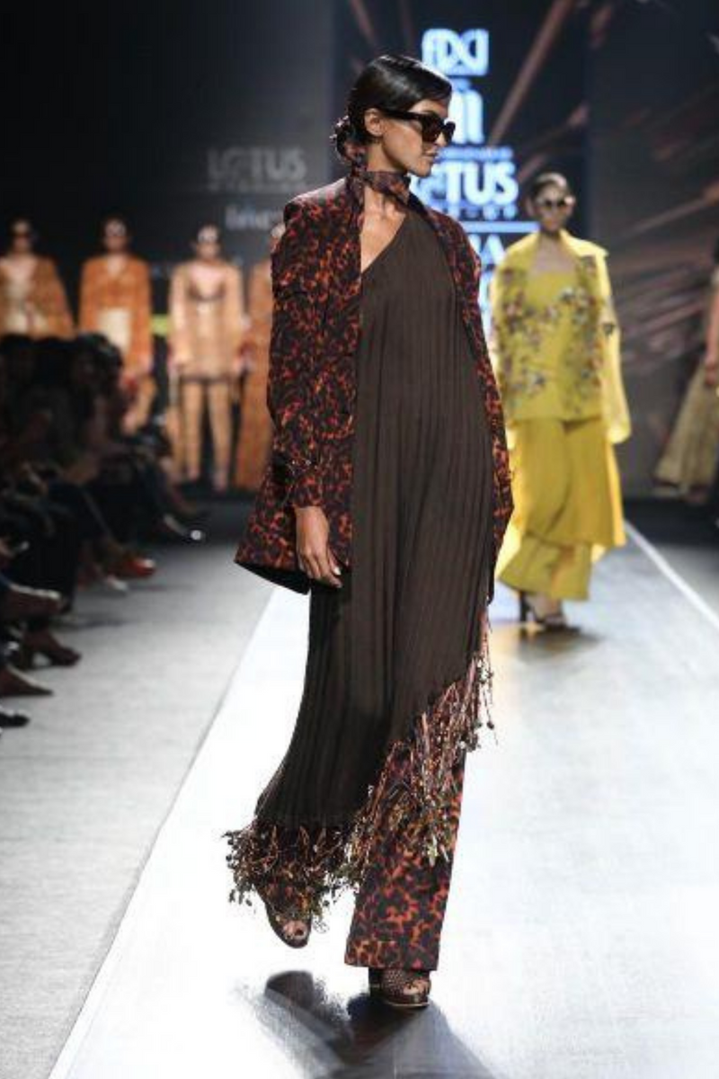Chocolate Brown One Shoulder Cape With Hand Made Fringes
