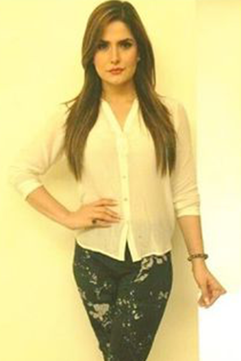 Zarine Khan In Noir Pants & White Crepe Blouse